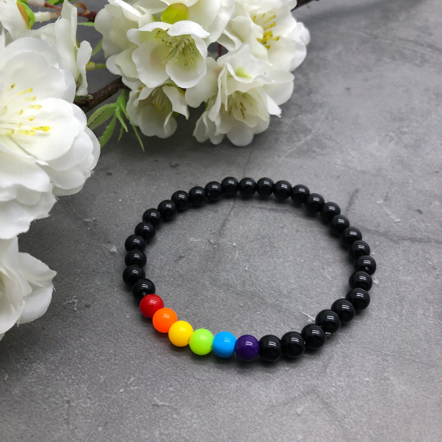 Rainbow and Black Acrylic Bead LGBT Bracelet