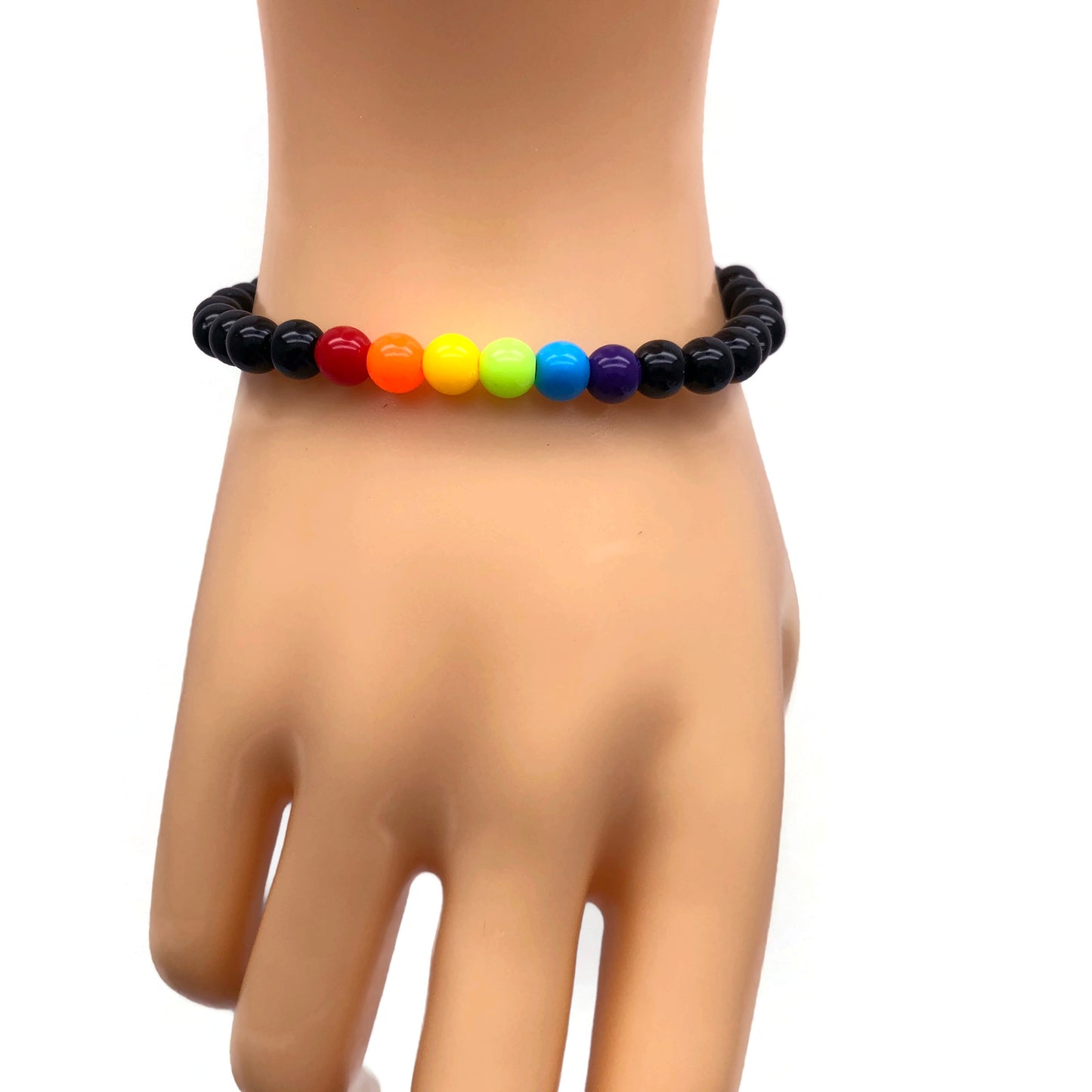 Rainbow and Black Acrylic Bead LGBT Bracelet