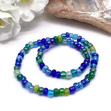 Blue and Green Glass Seed Bead Anklet