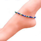 Blue and Green Glass Seed Bead Anklet