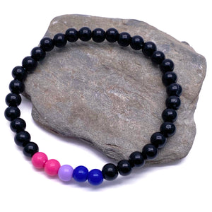 Bisexual Flag Colours and Black Acrylic Bead Bracelet