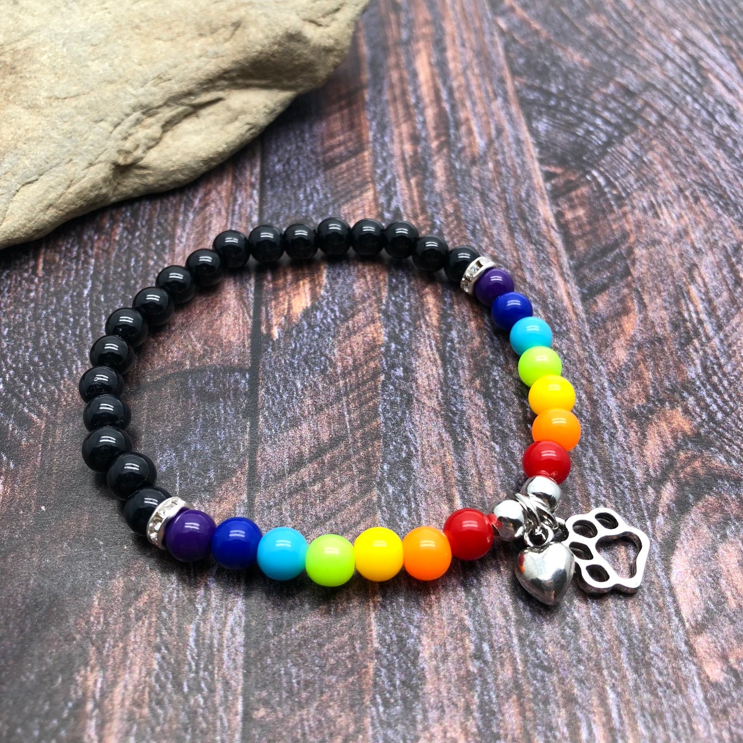 Rainbow Bridge Bracelet Heart and Paw Charm