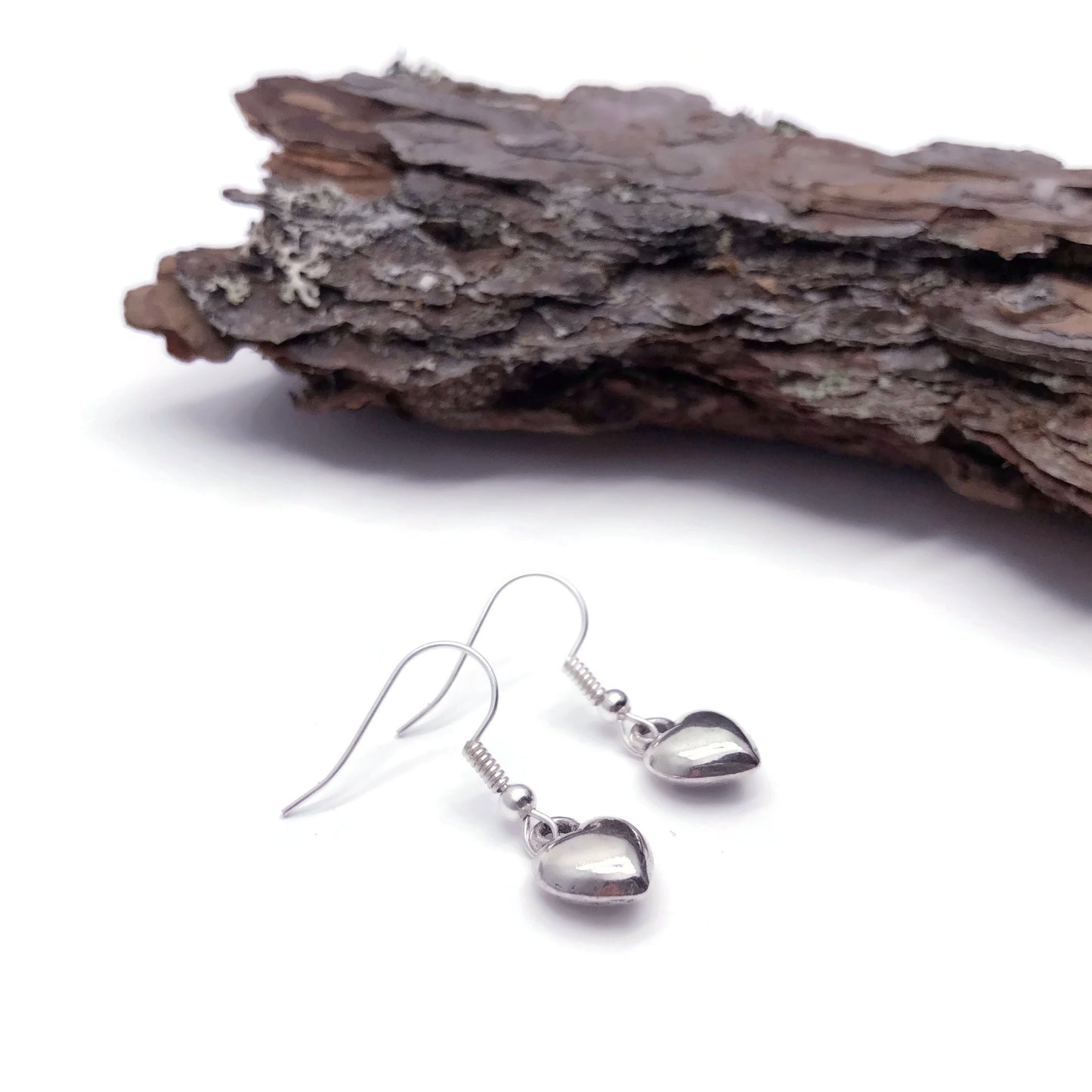 Puffy Heart Earrings, Silver Plated Love Charms