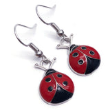 Ladybird Red Enamel Charm Silver Tone Earrings