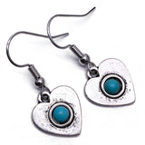 Heart charm earrings with turquoise stone