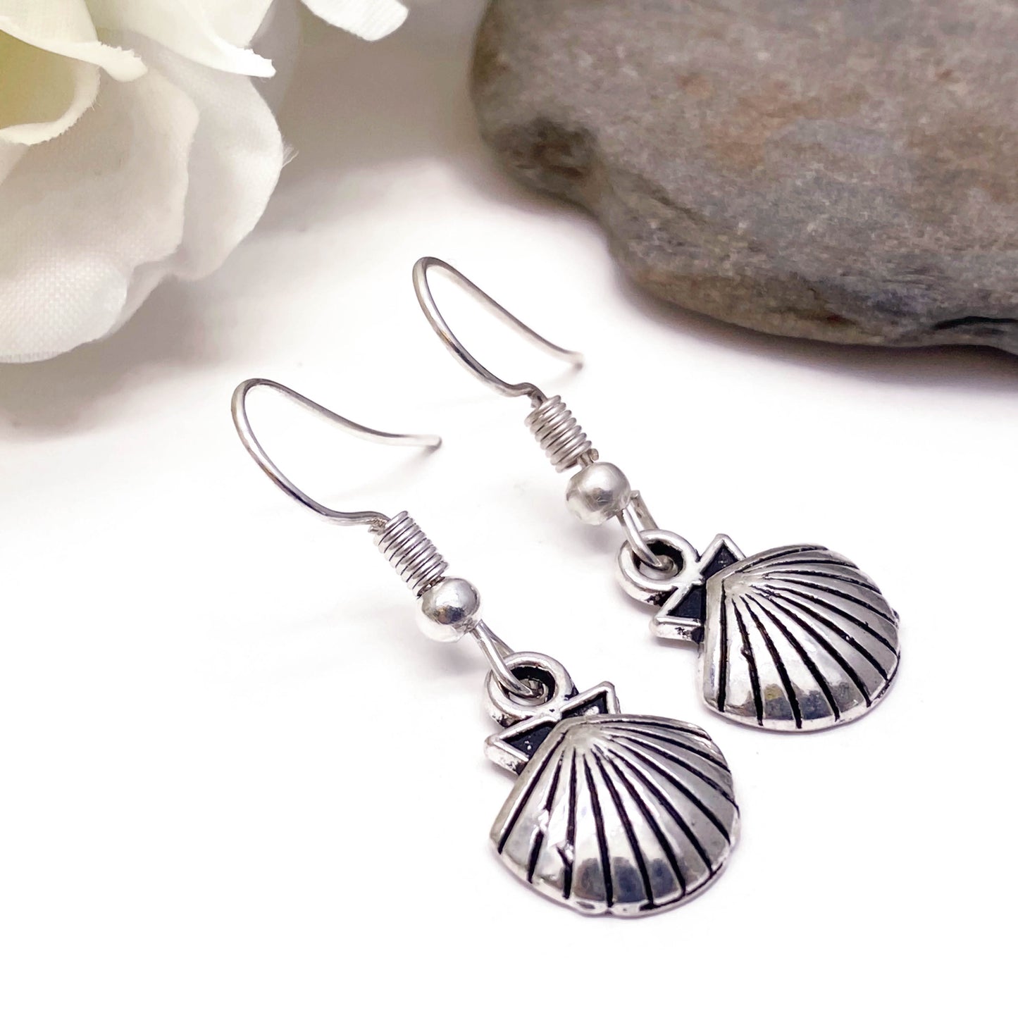 Shell Charm Earrings, Silver Plated Ocean Charms