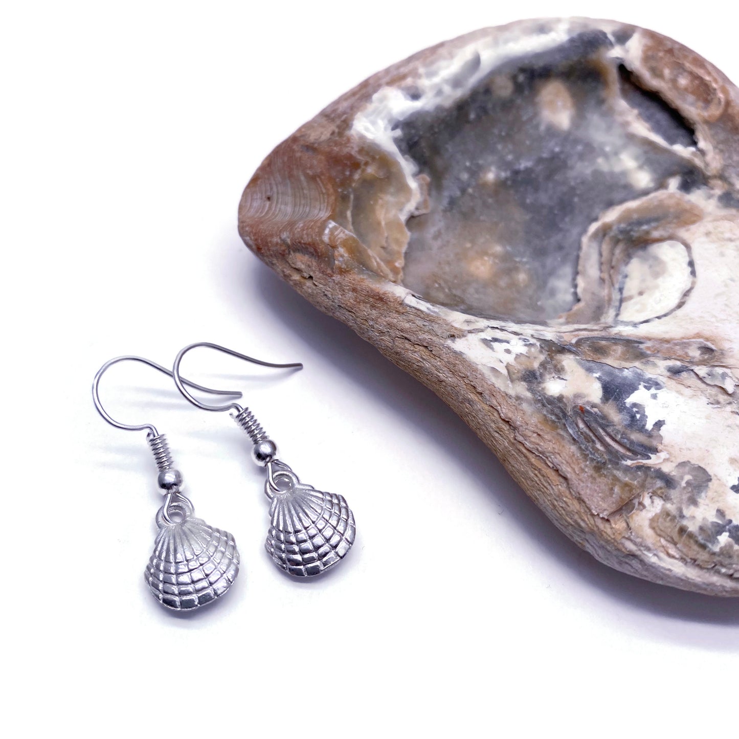 Shell Charm Earrings, Silver Plated Ocean Charms