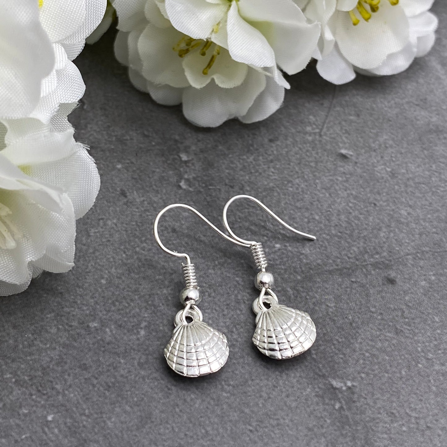 Shell Charm Earrings, Silver Plated Ocean Charms