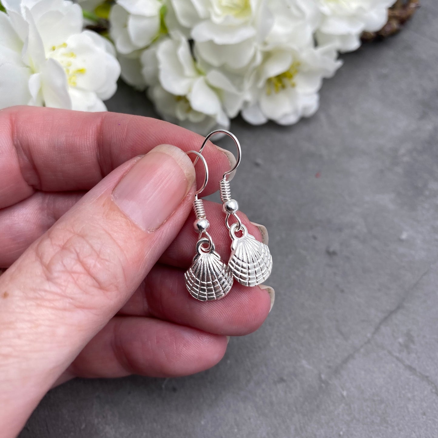 Shell Charm Earrings, Silver Plated Ocean Charms