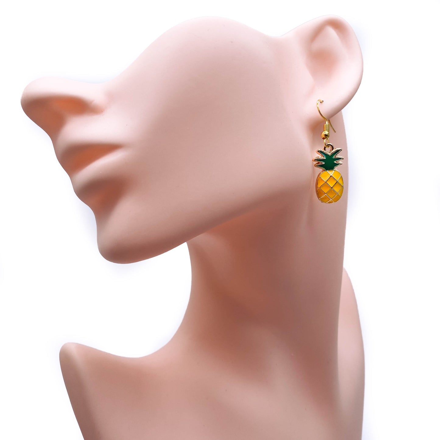 Pineapple Earrings, Gold Plated Yellow Enamel Charms