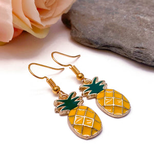 Pineapple Enamel Charm Gold Plated Earrings