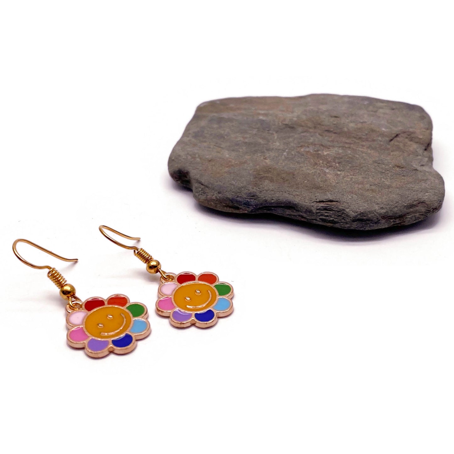 Smiley Flower Earrings, Colourful Enamel Charms
