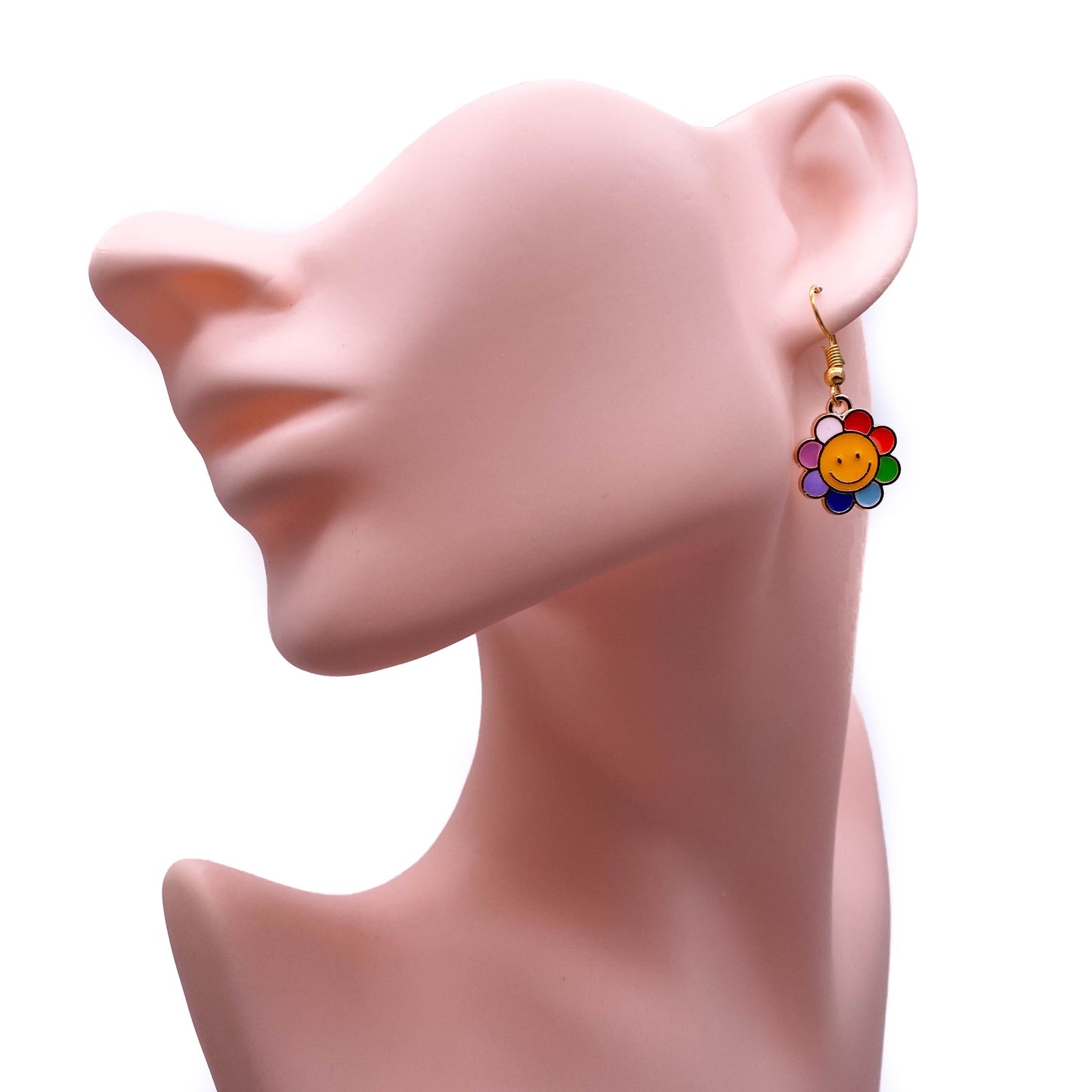 Smiley Flower Earrings, Colourful Enamel Charms