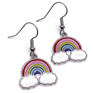 Rainbow Cloud Earrings, Silver Plated Enamel Charms