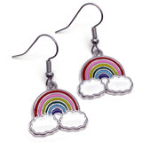 Rainbow Cloud Enamel Charm Silver Tone Earrings
