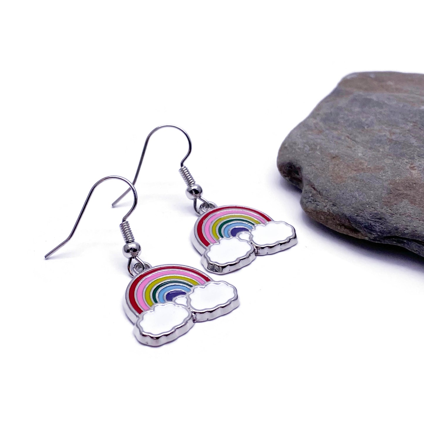 Rainbow Cloud Earrings, Silver Plated Enamel Charms