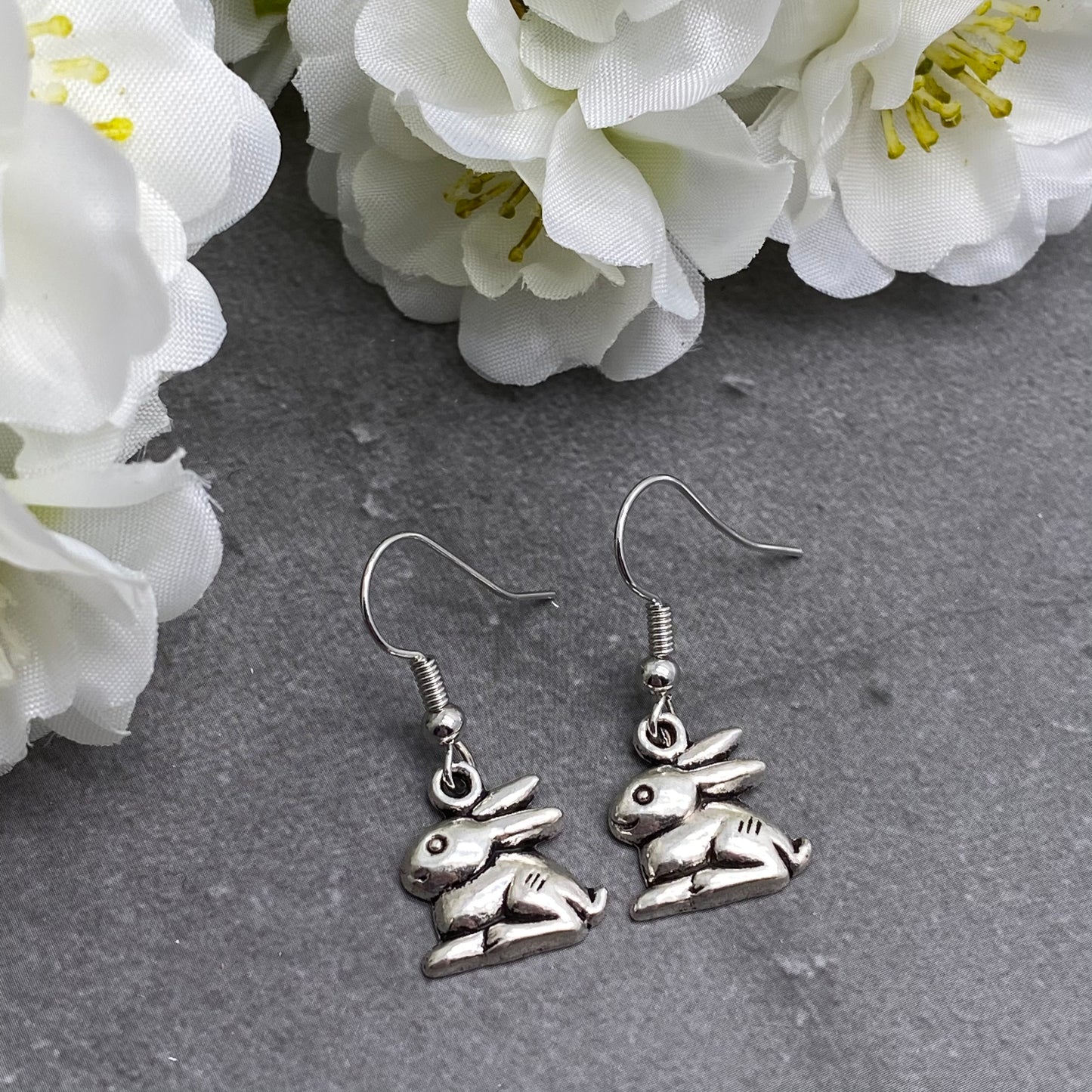 Bunny Rabbit Earrings, Silver Plated Charms