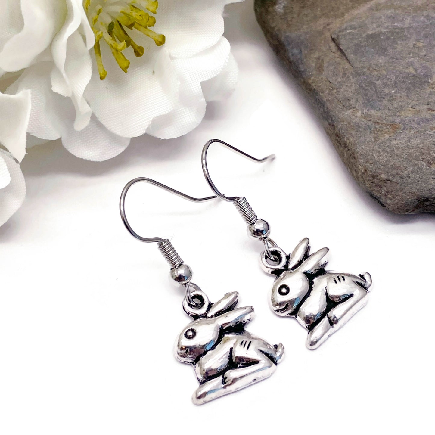 Bunny Rabbit Earrings, Silver Plated Charms