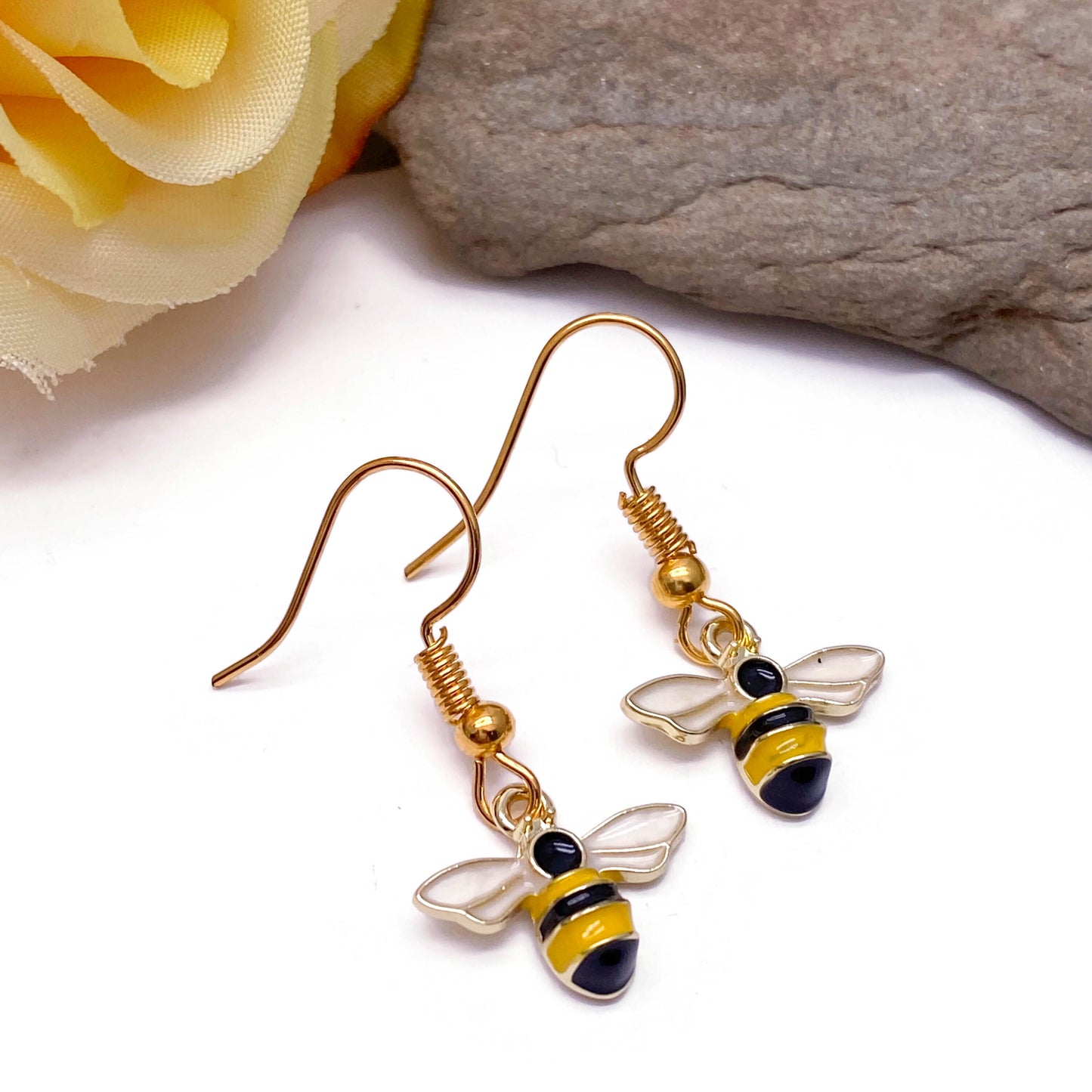 Bumble Bee Enamel Charm Gold Plated Earrings
