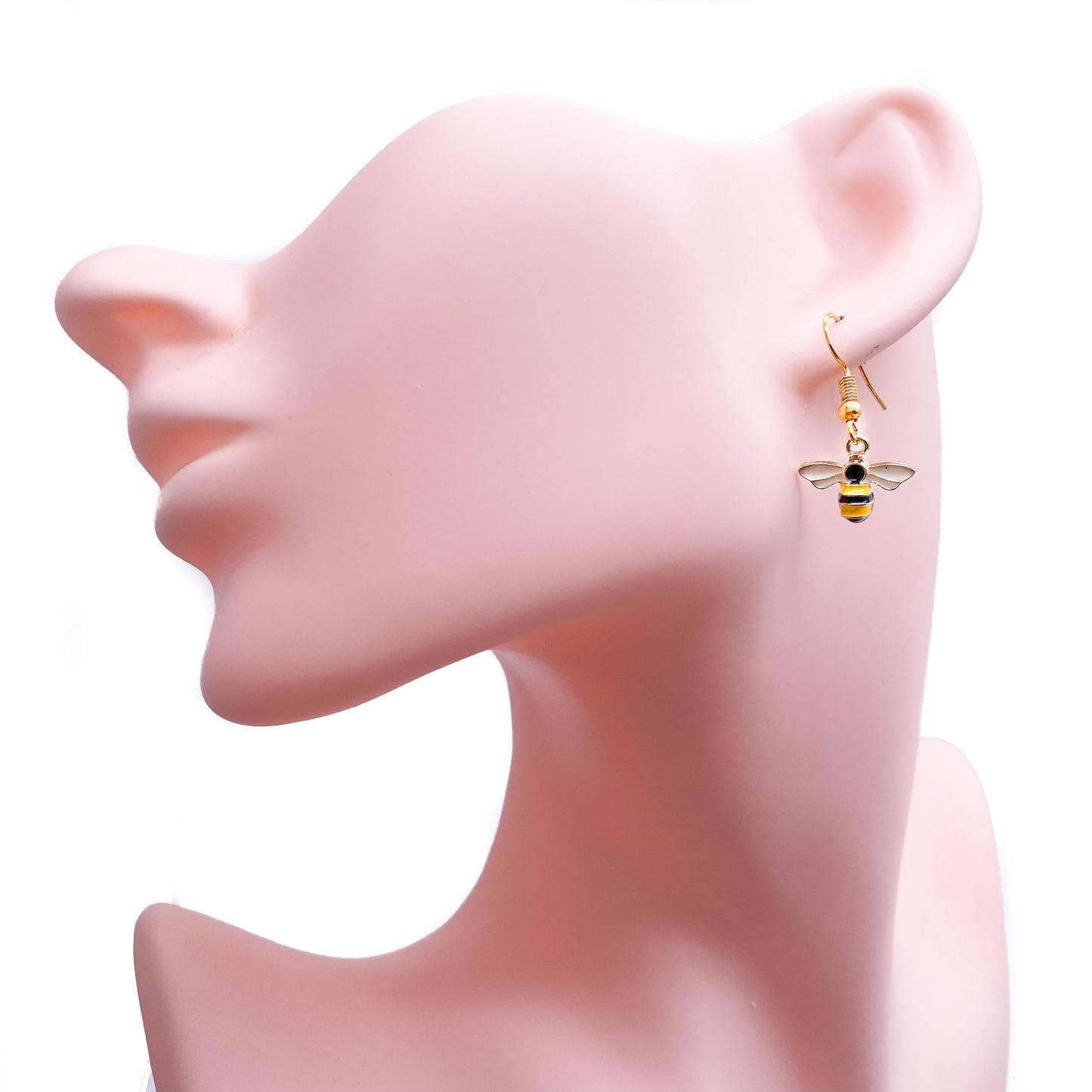 Bumble Bee Enamel Charm Gold Plated Earrings