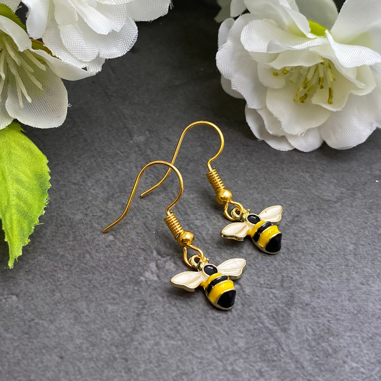 Bumble Bee Enamel Charm Gold Plated Earrings