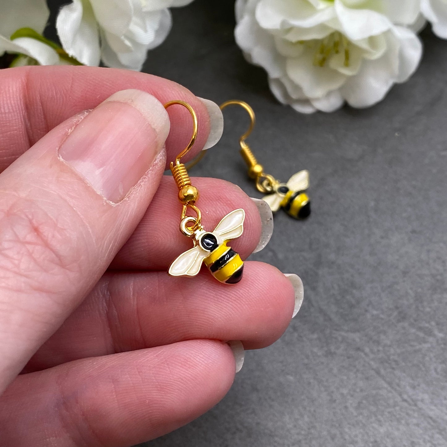 Bumble Bee Enamel Charm Gold Plated Earrings
