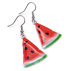 Watermelon Earrings, Red and Green Enamel Charms