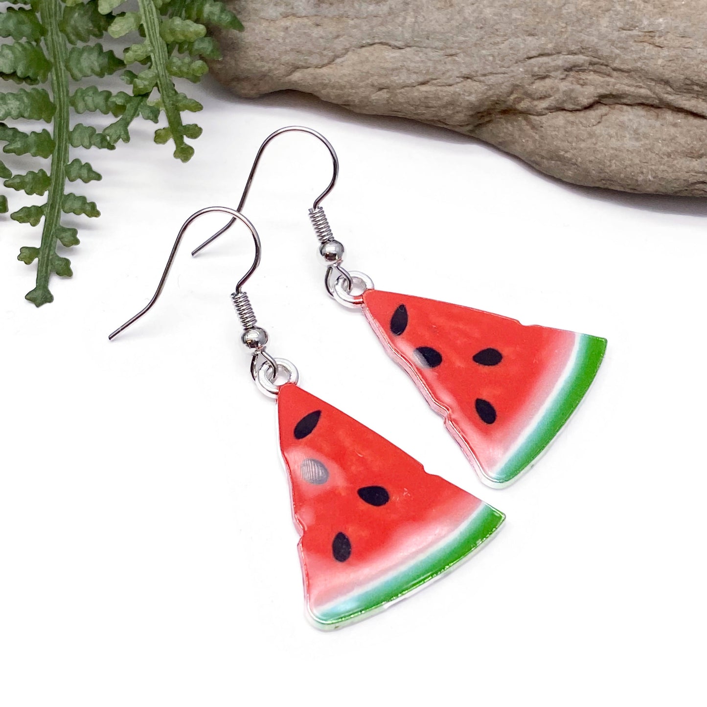 Watermelon Earrings, Red and Green Enamel Charms