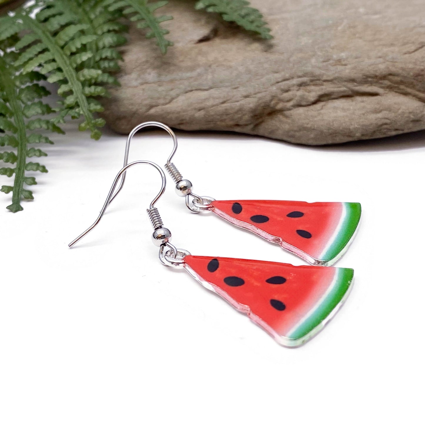 Watermelon Earrings, Red and Green Enamel Charms