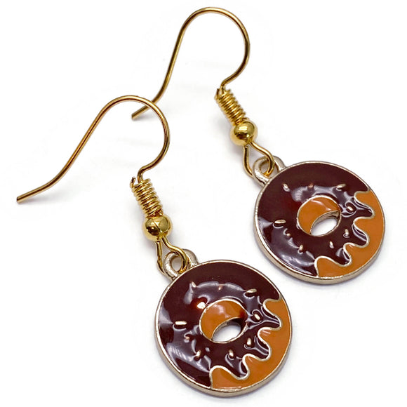 Chocolate Doughnut Earrings, Brown Enamel Charms