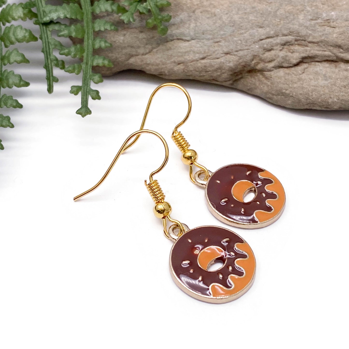 Chocolate Doughnut Earrings, Brown Enamel Charms