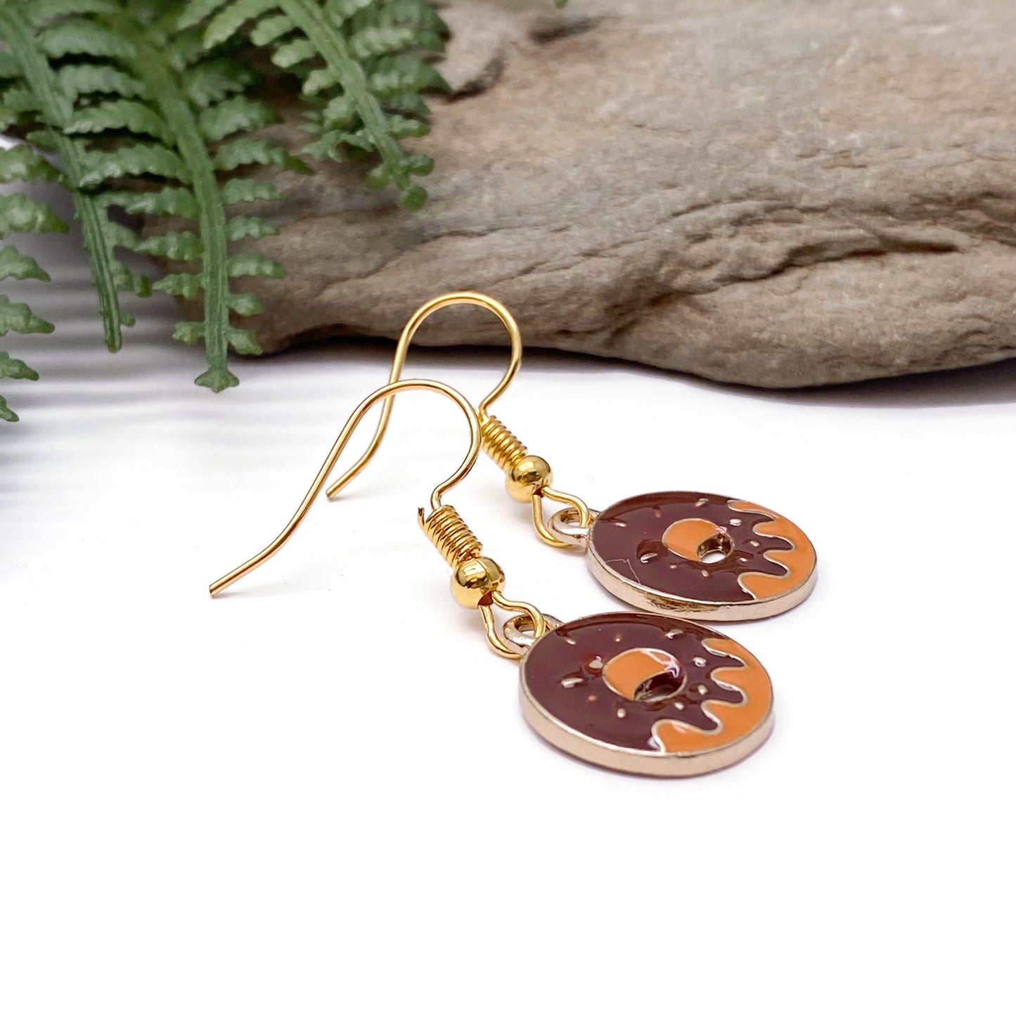 Chocolate Doughnut Earrings, Brown Enamel Charms
