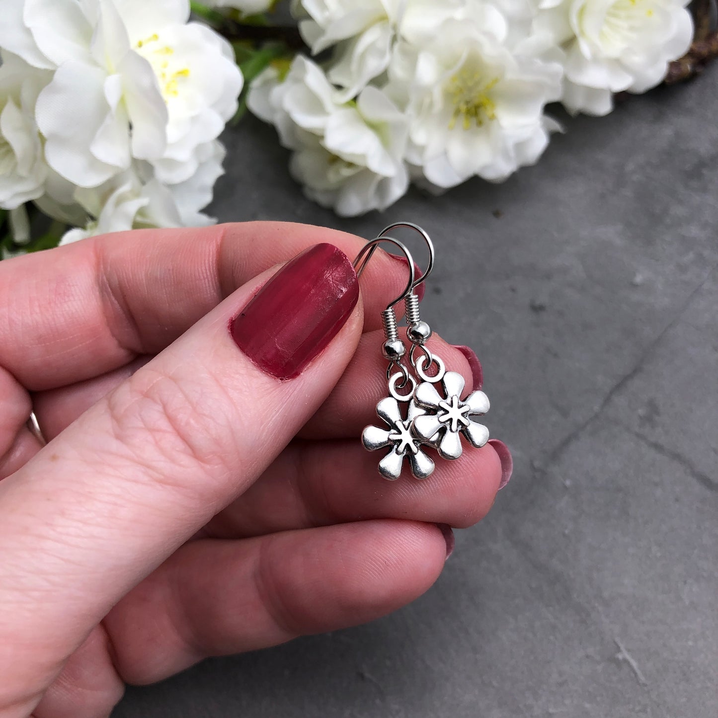 Daisy Flower Earrings, Cute Silver Plated Charms