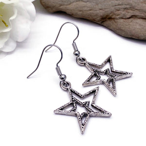 Double Star Tibetan Silver Charm Earrings
