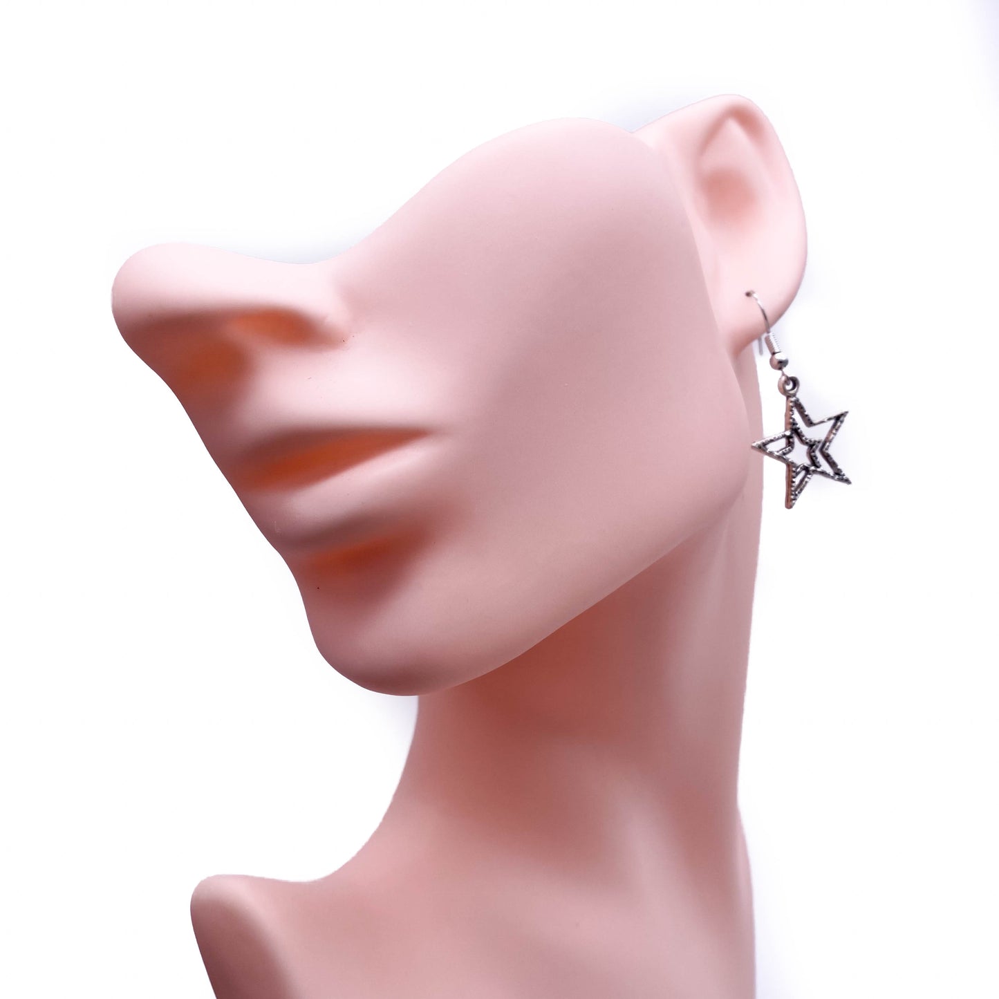 Double Star Earrings, Silver Plated Charm Beads