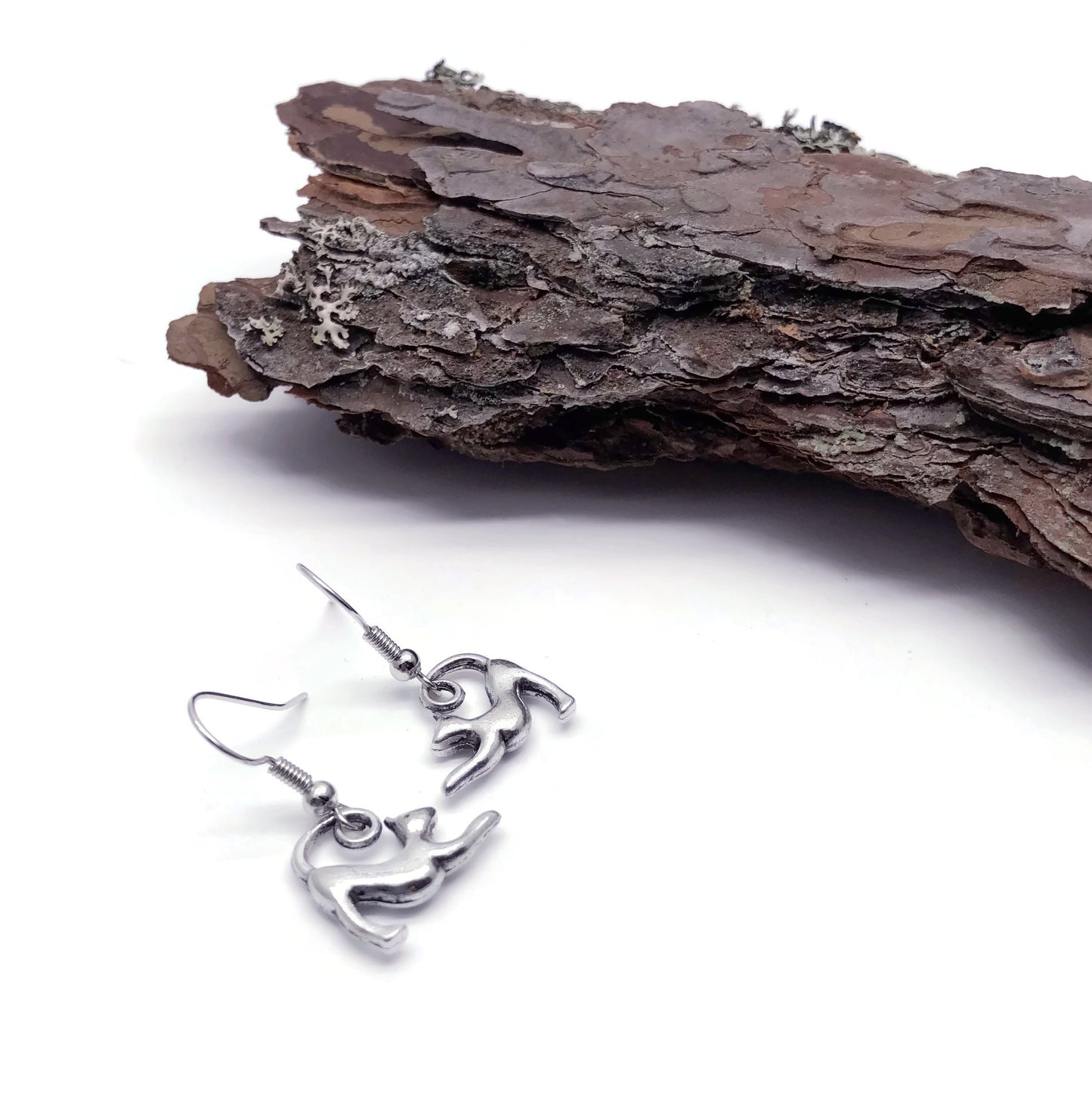 Curly Tail Cat Earrings, Cute Silver Plated Charms