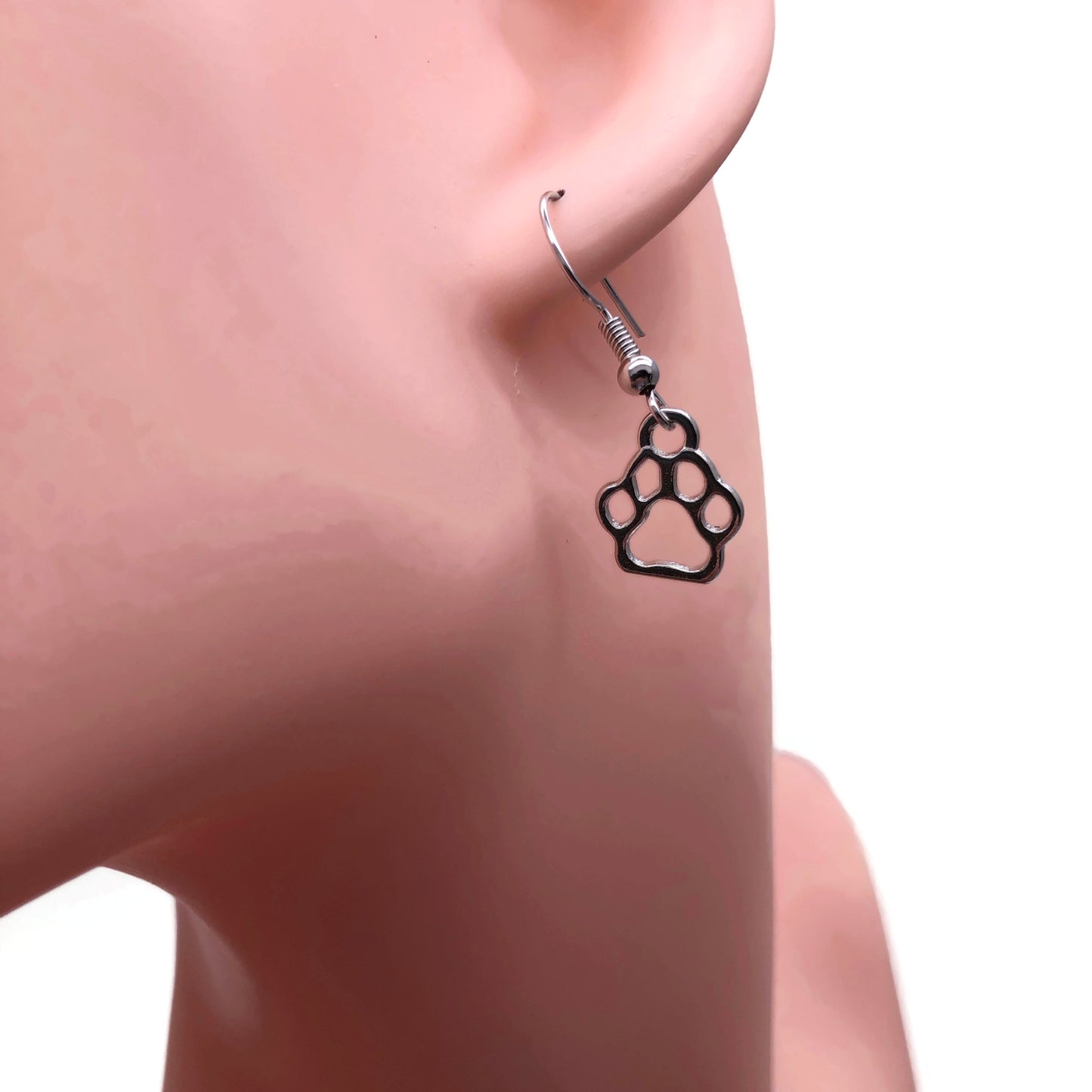 Paw Print Earrings, Cute Silver Plated Charms