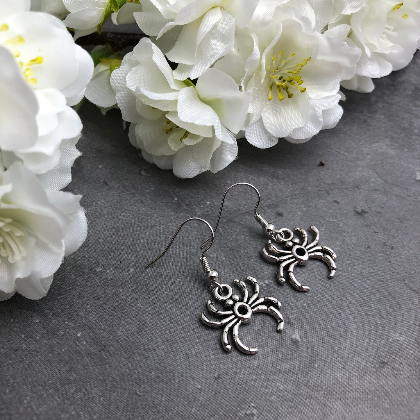 Spider Earrings, Tibetan Silver Plated Halloween Charms