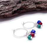 Green, Red and Blue Bicone Bead Hoop Earrings 20mm