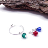 Green, Red and Blue Bicone Bead Hoop Earrings 20mm