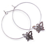 Butterfly Charm Silver Tone Hoop Earrings
