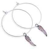 Angel Wings Charm Silver Tone Hoop Earrings