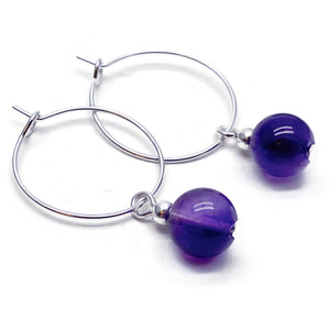 Amethyst 8mm Stone Bead Silver Plated Hoops : 20mm