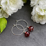 Red Drawbench Glass Bead Silver Tone Hoops 20mm