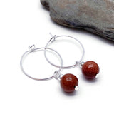 Brown Goldstone 8mm Stone Bead Silver Plated Hoops 20mm