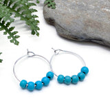 Turquoise 4mm Stone Bead Silver Tone Hoops 20mm