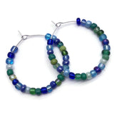 Blue and Green Mix Glass Seed Beads Hoops