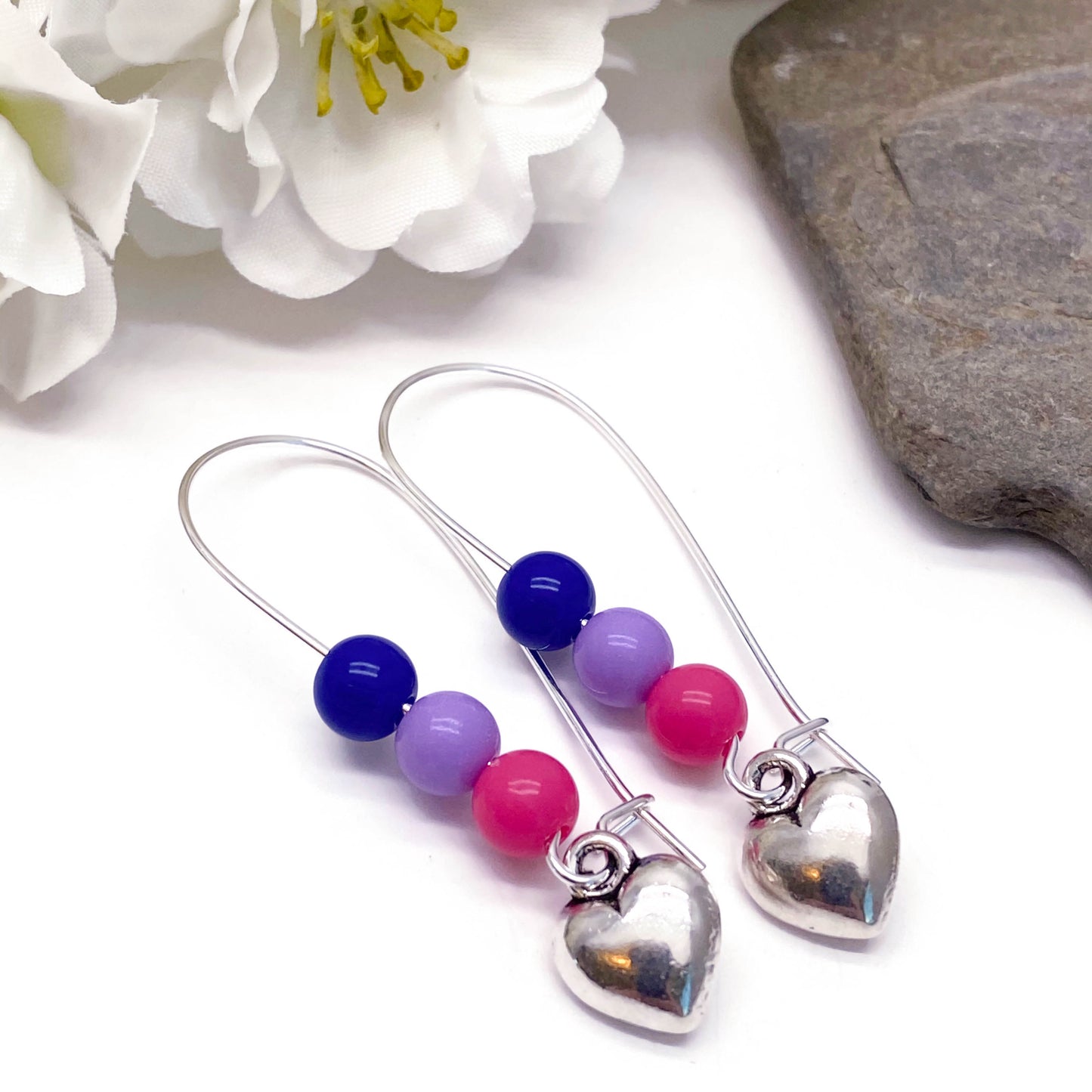 Heart Charm Earrings, Bisexual Colour Beads Kidney Hooks