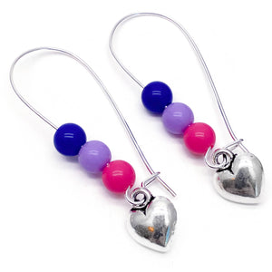 Heart Charm Earrings, Bisexual Colour Beads Kidney Hooks