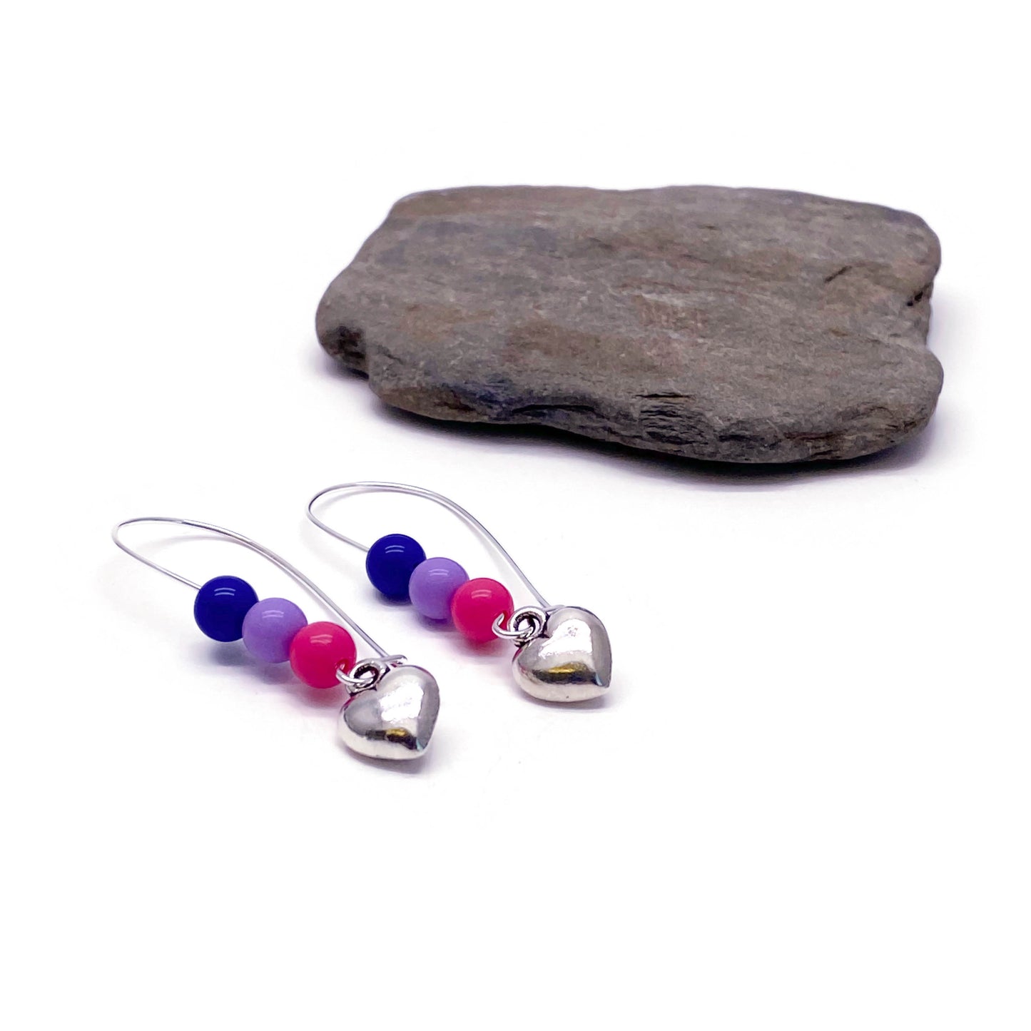 Heart Charm Earrings, Bisexual Colour Beads Kidney Hooks